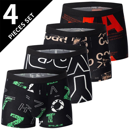 4-Piece Men's Fashion Print Mix And Match Underwear Beach Shorts