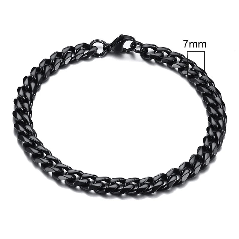 Vnox Mens 3-11mm Stainless Steel Curb Cuban Link Chain Bracelets