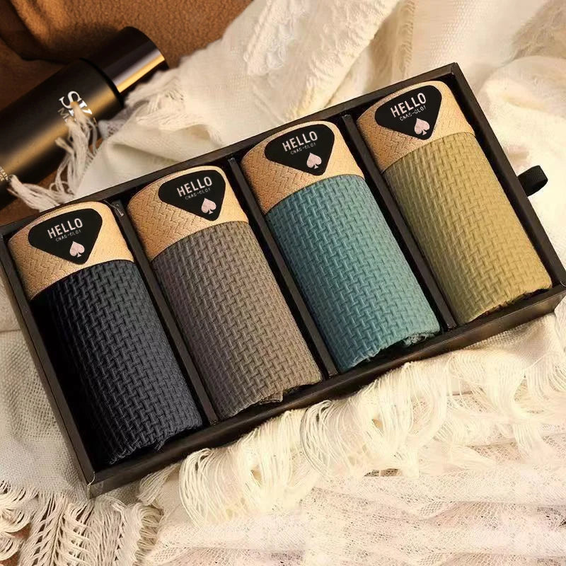 4pcs Boxer Shorts Men's Ice Silk Underwear Cool Thin Underpants Breathable Sexy Panties U Convex Lingerie Plus Size L-6XL