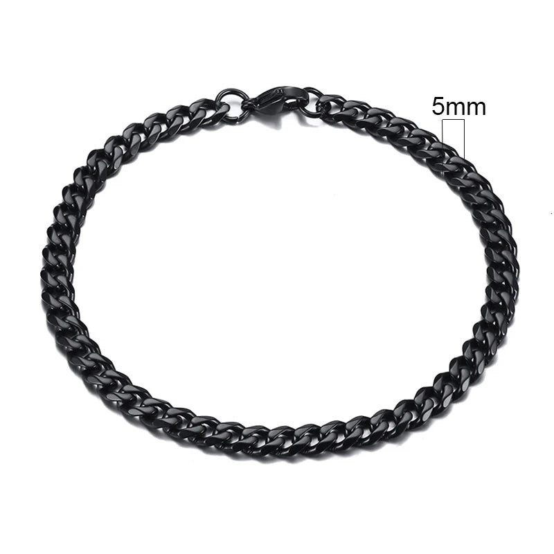 Vnox Mens 3-11mm Stainless Steel Curb Cuban Link Chain Bracelets