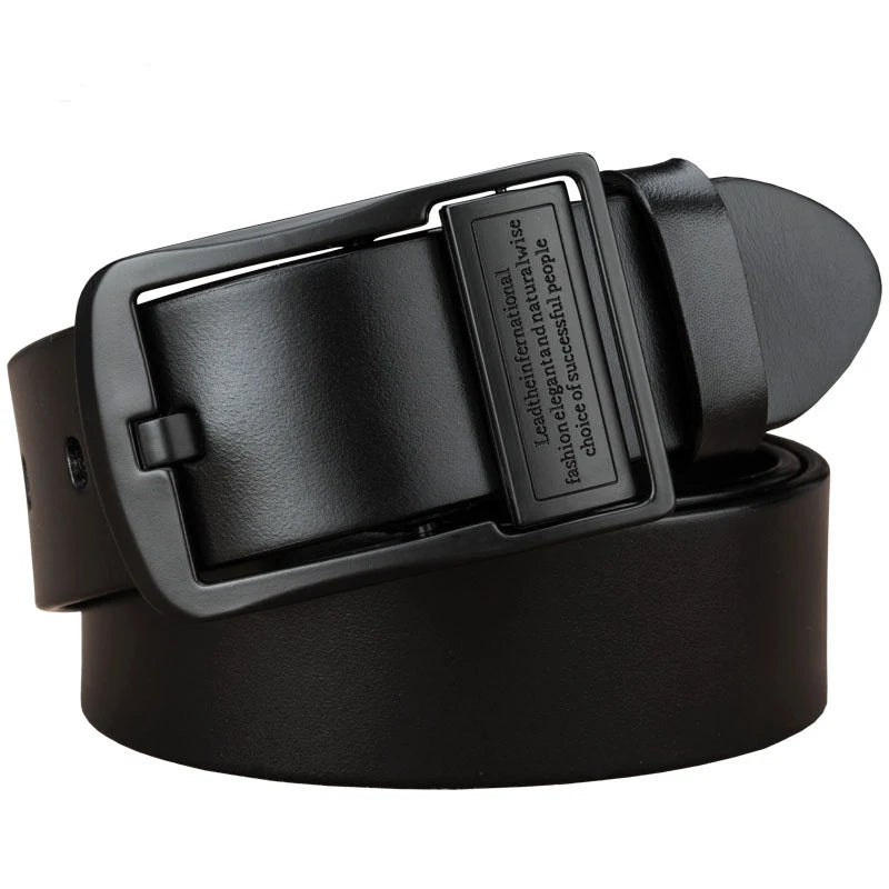 Men's leather belt, black buckle, new style, fashionable, trendy, light luxury, casual, versatile, suitable for jeans, pin buckl