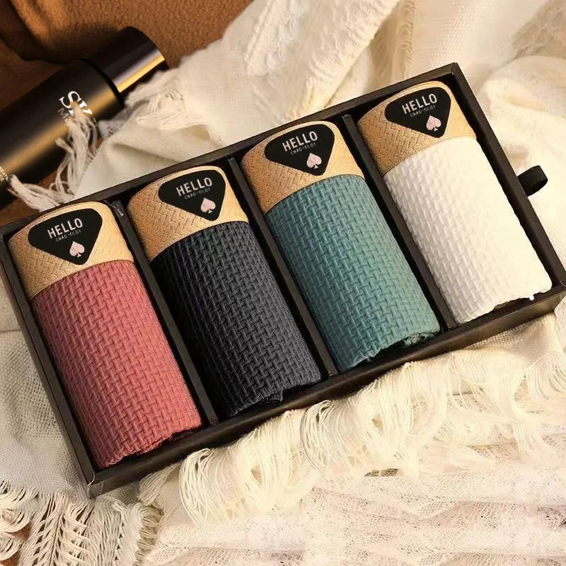 4pcs Boxer Shorts Men's Ice Silk Underwear Cool Thin Underpants Breathable Sexy Panties U Convex Lingerie Plus Size L-6XL