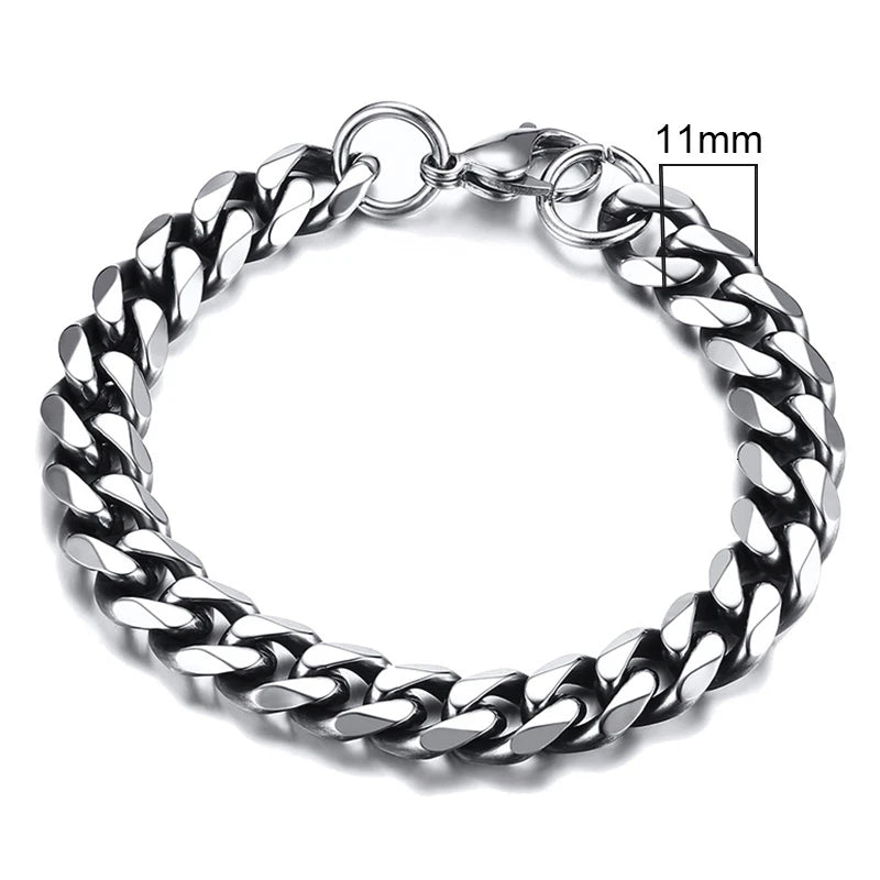 Vnox Mens 3-11mm Stainless Steel Curb Cuban Link Chain Bracelets