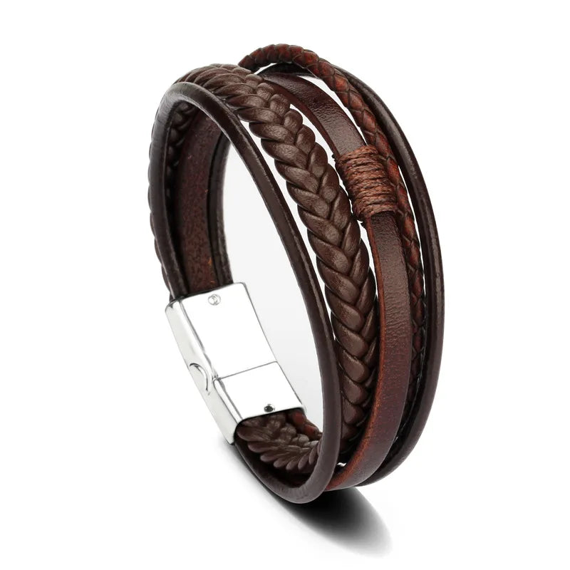Trendy Leather Multilayer Braided Rope Bracelets For Men