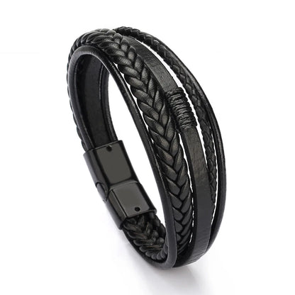 Trendy Leather Multilayer Braided Rope Bracelets For Men