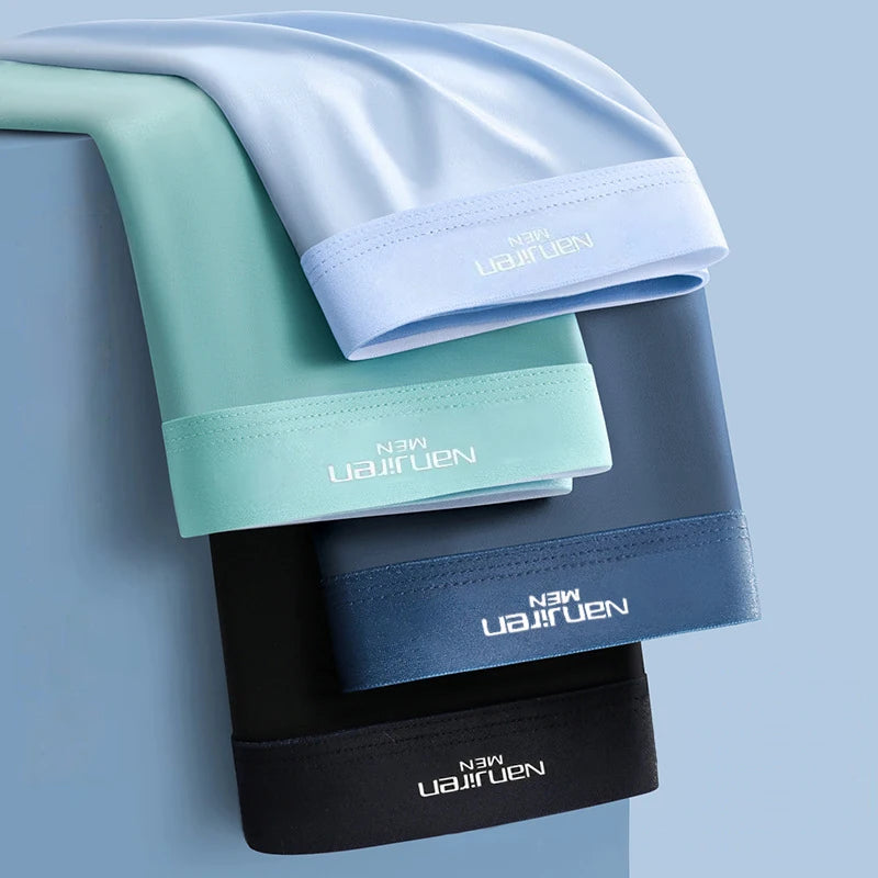 4pcs Boxer Shorts Men's Ice Silk Underwear Cool Underpants Breathable Sexy Thin Panties U Convex Lingerie Wholesale Lots L-6XL