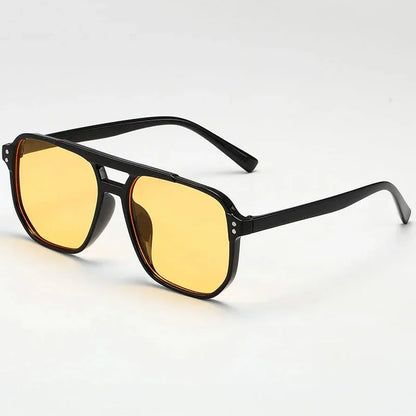 Black Rim Vintage Square Retro Polygon Sunglasses For Men