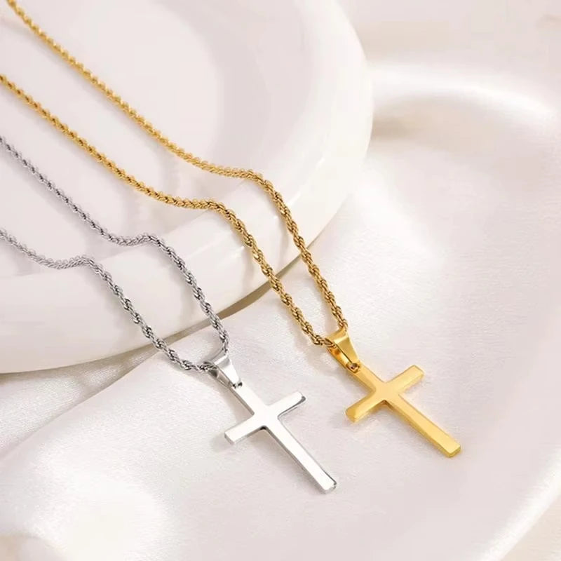 Cross pendant necklace, minimalist gold jewelry for men