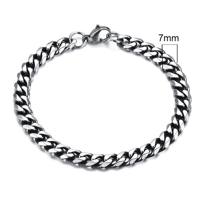 Vnox Mens 3-11mm Stainless Steel Curb Cuban Link Chain Bracelets