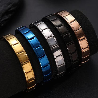 Trendy Square Italy Stainless Steel Bracelets For Women Men HipHop Metal Italian Modules Stretchable Gift Birthday Party Jewelry