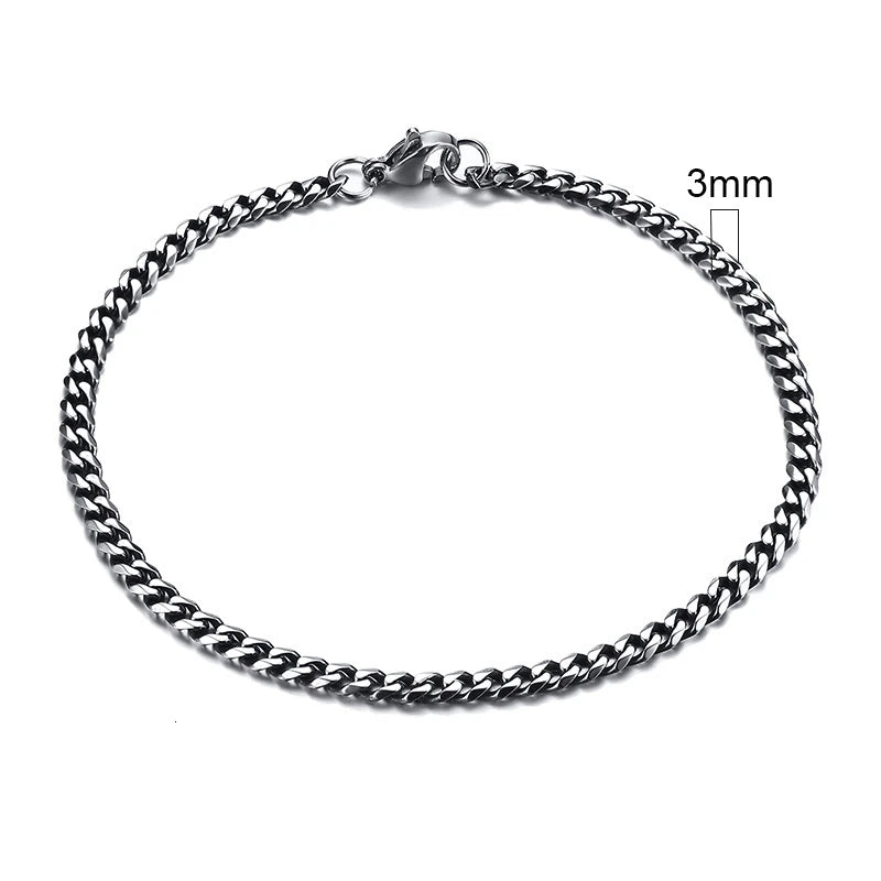 Vnox Mens 3-11mm Stainless Steel Curb Cuban Link Chain Bracelets