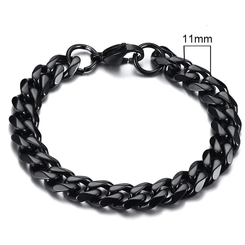 Vnox Mens 3-11mm Stainless Steel Curb Cuban Link Chain Bracelets