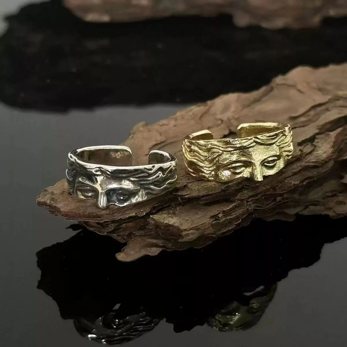 Creative Venus Half Mask Ring For Men Vintage Carving Opening Adjustable Ring Fashion Jewelry Gifts