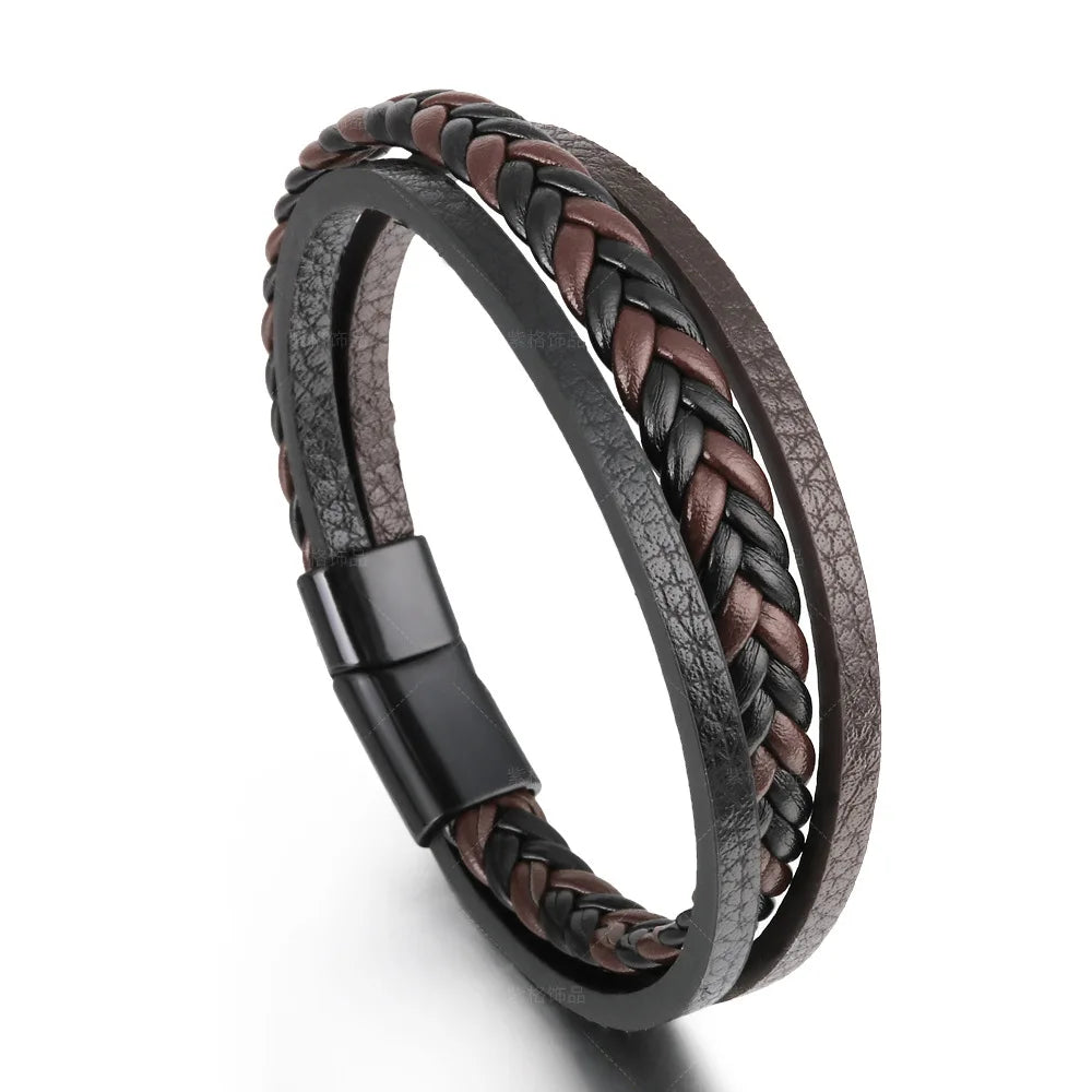 Trendy Leather Multilayer Braided Rope Bracelets For Men