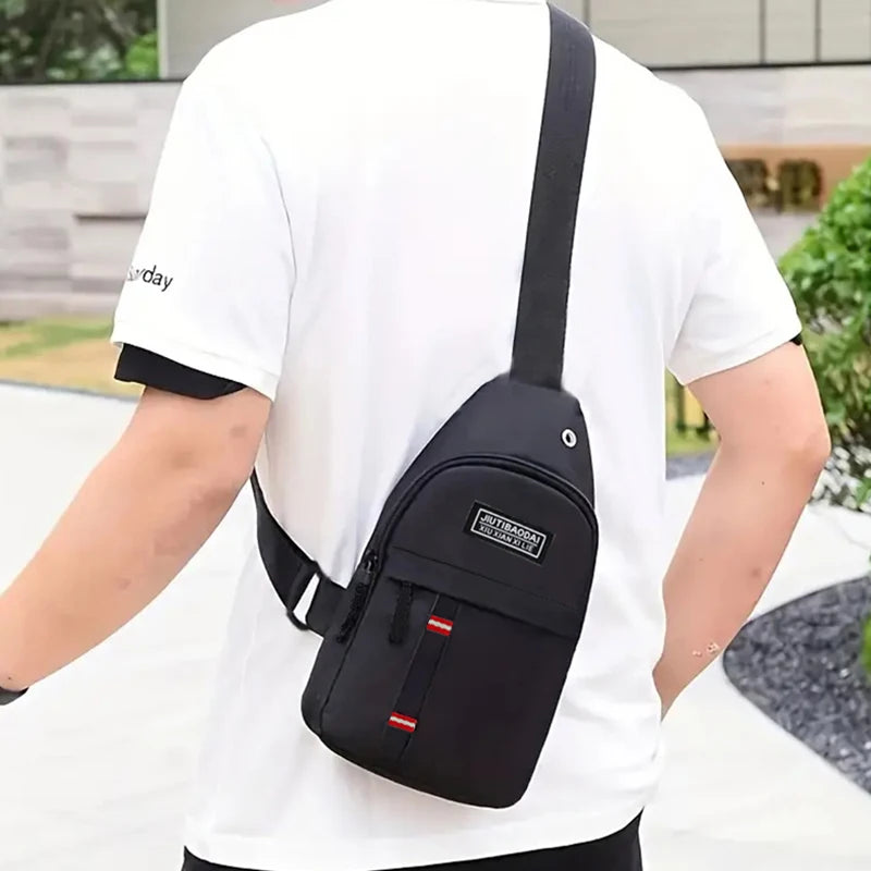 Neutral Style Men's Functional Chest Bag, Suitable for Business Trips. Simple Design, Made of Nylon Material, with a Crossbody Strap