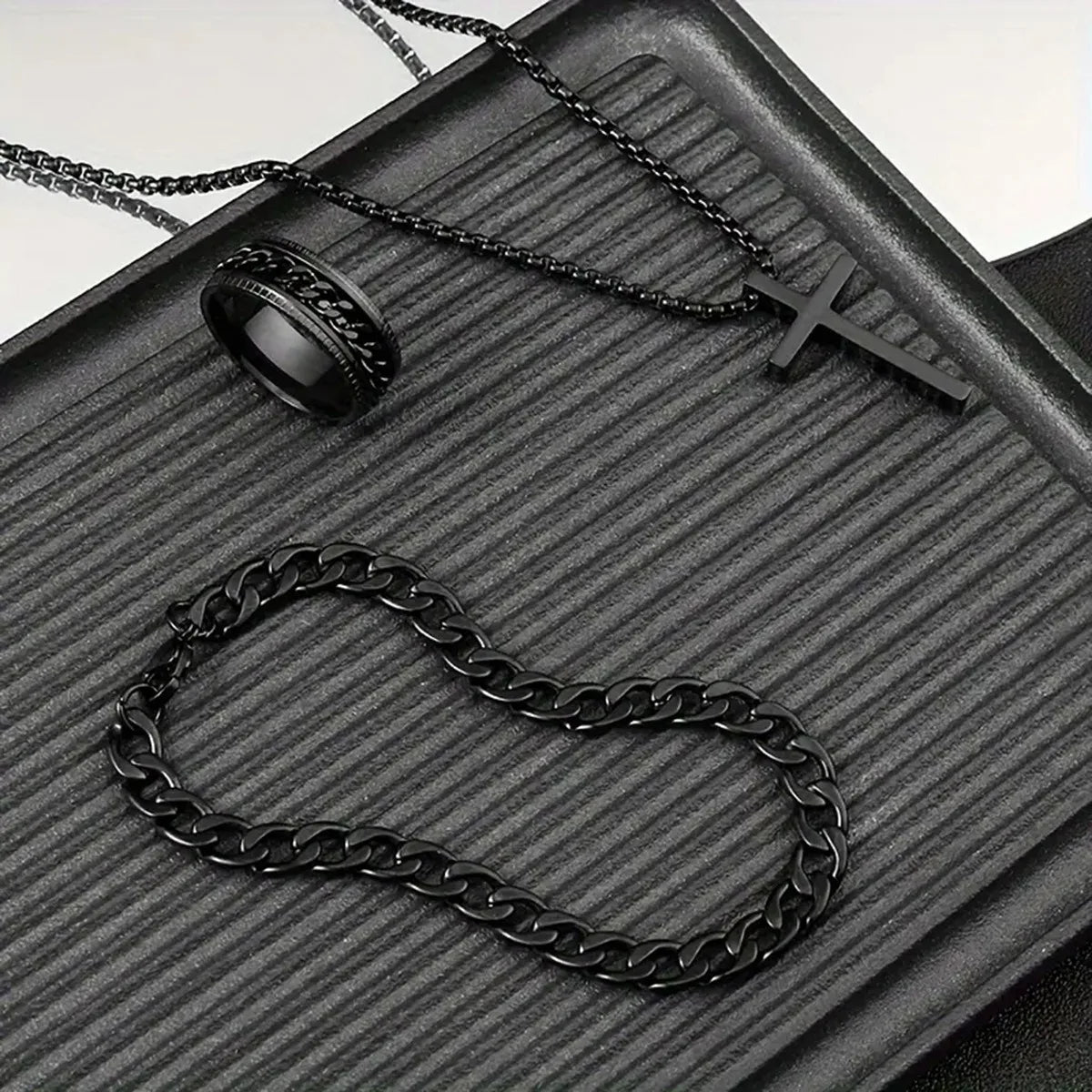 Bestseller New 3Pcs Cross Jewelry Set | Chain Ring Bracelet Necklace | Fashion Religious Accessories for Women Men Daily & Gift