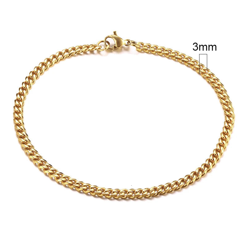 Vnox Mens 3-11mm Stainless Steel Curb Cuban Link Chain Bracelets