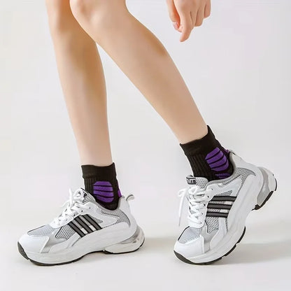 6 Pairs High Tube Mid Length Stockings Set For Men in Solid Black And White With Parallel Bars Popular and Sweat Absorption