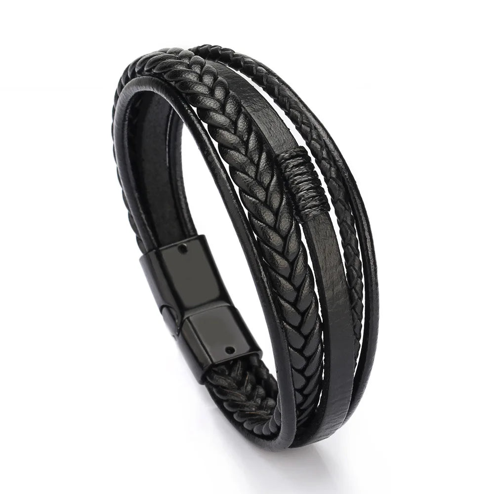 Trendy Leather Multilayer Braided Rope Bracelets For Men