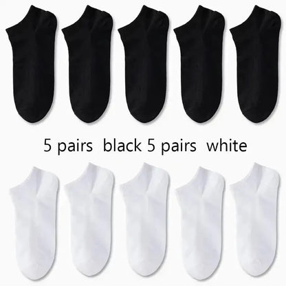 1/5/10 Pairs Comfortable Men's Women's Socks Casual Short Solid Color Spring Summer Boat Sock Fashionable Round Neck Ankle Socks