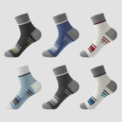 5pairs Men's Fashion Sports Socks, Striped Cotton Sweat Absorption Breathable Comfortable Ankle Socks