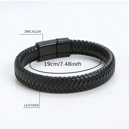 Black PU Leather Magnetic Braided Brown & Black Bracelet For Men