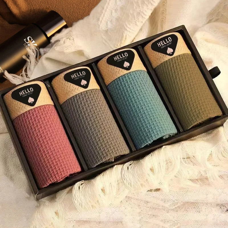 4pcs Boxer Shorts Men's Ice Silk Underwear Cool Thin Underpants Breathable Sexy Panties U Convex Lingerie Plus Size L-6XL