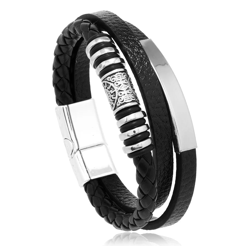 Trendy Leather Multilayer Braided Rope Bracelets For Men