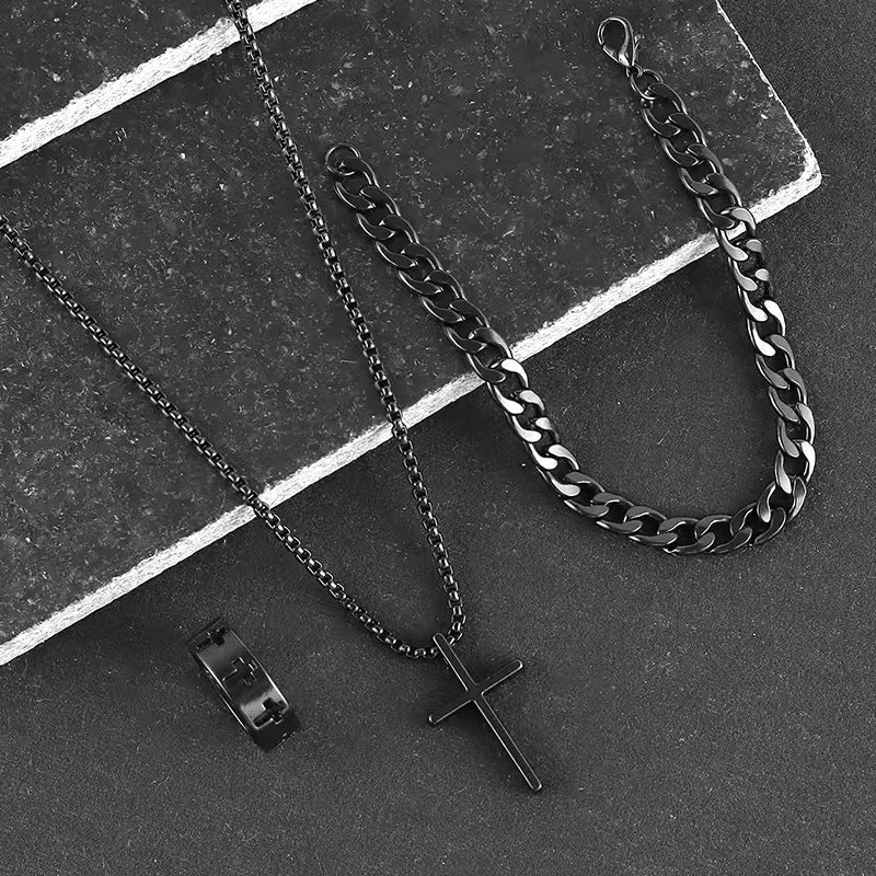 Bestseller New 3Pcs Cross Jewelry Set | Chain Ring Bracelet Necklace | Fashion Religious Accessories for Women Men Daily & Gift