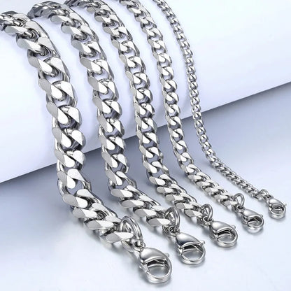 Trendy Cuban Chain Bracelet Stainless Steel 3/5/7/9mm Width For Men