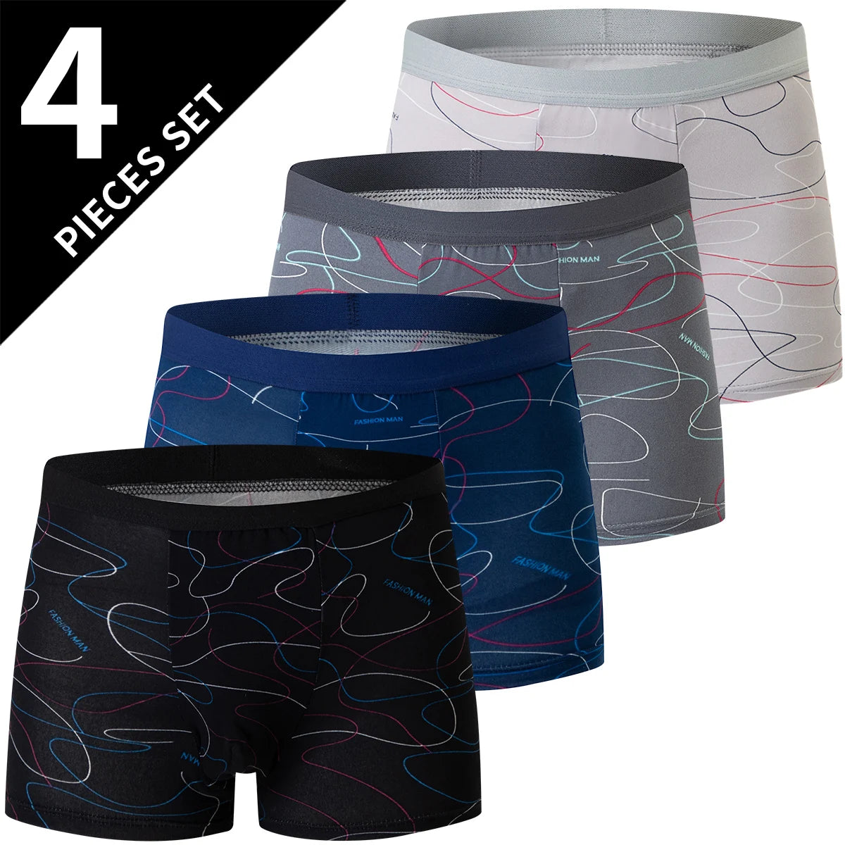 4-Piece Men's Fashion Print Mix And Match Underwear Beach Shorts