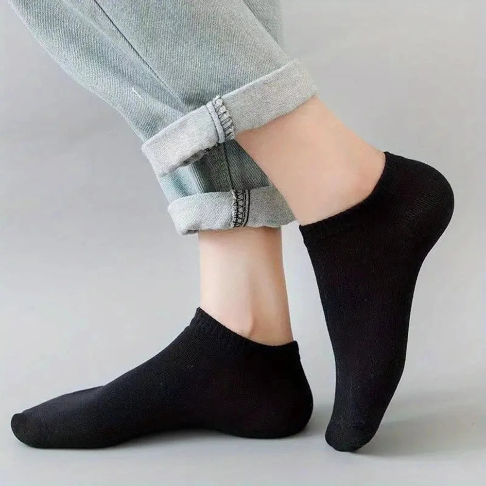 1/5/10 Pairs Comfortable Men's Women's Socks Casual Short Solid Color Spring Summer Boat Sock Fashionable Round Neck Ankle Socks